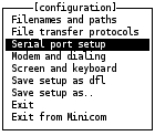 minicom configuration Serial port setup