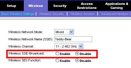 linksys Désactivation du SSID broadcasting