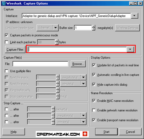 wireshark capture filter host filter