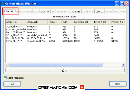 wireshark statistics conversations ethernet