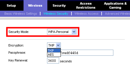 linksys wireless security mode wpa