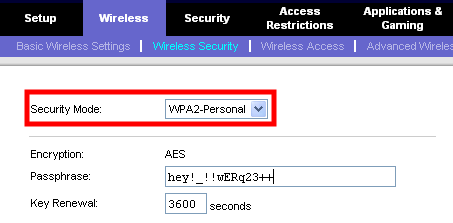 linksys wireless security mode wpa2